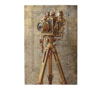 Vextrovia Rompecabezas de madera para adultos, 1000 piezas, arte fotográfico retro, cámara vintage con engranajes de latón y trípode en el plano, para coleccionistas, mejora la apreciación del diseño