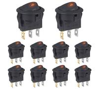 VEXUNGA Interruptor 12V Interruptores Basculante Redondo 20A 12 Voltios con LED Luces Amarillo 3Pines ON OFF 2Posiciones para Camper Moto Coche Barco (10 piezas)