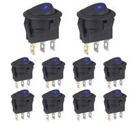 VEXUNGA Interruptor 12V Interruptores Basculante Redondo 20A 12 Voltios con LED Luces Azul 3Pines ON OFF 2Posiciones para Camper Moto Coche Barco (10 piezas)
