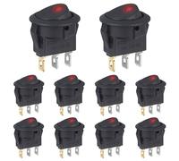 VEXUNGA Interruptor 12V Interruptores Basculante Redondo 20A 12 Voltios con LED Luces Rojo 3Pines ON OFF 2Posiciones para Camper Moto Coche Barco (10 piezas)
