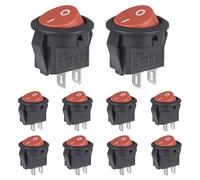 VEXUNGA Interruptor Basculante Mini Interruptores Pulsador Interuptor Conmutador Redondo Pequeño 3A 250V 6A 125V 2 Pines 2 Posiciones ON OFF Rojo Encendido/Apagado (10 Piezas)
