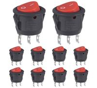 VEXUNGA Interruptor Basculante Redondo 6A 250VAC 10A 125VAC 2Posiciones 3Pines Interruptores Conmutador Palanca ON/OFF Rojo para Coche Moto Electrodomésticos (10 Piezas)