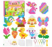 Vexyra Cuentas para Planchar 10mm, 1200 PCS Pascua XL Fuse Beads 10 Colores con Plantilla de Planchado, 11 Patrones 3 Papeles para Planchar 5 llaveros y Accesorios Regalos de Pascua para Niños