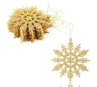 VEYLIN Decoraciones colgantes de Navidad, 12 adornos de copo de nieve con purpurina para árboles (dorado)