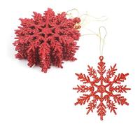 VEYLIN Decoraciones colgantes de Navidad, 12 adornos de copo de nieve con purpurina para árboles (rojo)