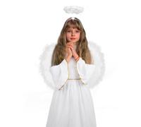 VEYLIN Disfraz de ángel para niños, disfraz de ángel para Navidad, disfraz de ángel con alas de ángel y halo para niñas (L: 7-9 años)