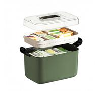 Veystor Organizador de medicamentos de 2 niveles, caja de almacenamiento portátil de medicamentos con asa, organizador de suministros médicos de plástico multiusos con bandeja extraíble, kit de