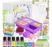 Vezerd Jabón para hacer tú mismo, creativo juego de manualidades para adultos, juego de fabricación de jabón con forma de jabón, base de jabón y jabón crudo, bombas de baño, kit de fabricación de