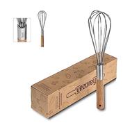 VEZOREY® - Batidor premium con mango de madera de acacia de 28 cm - Batidor de alta calidad de acero inoxidable apto para alimentos para cocina (inoxidable) - Batidor de diseño y batidor de mano de