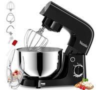 Vezzio Batidora Amasadora,1500W|4.5 L Amasadora de Pan Para Repostería,Bol de Acero inoxidable de Amasador,Batidor,Varillas y Protección Para Salpicaduras 10 Velocidades Repostería Profesional