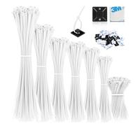 VFANDV 1000 Piezas Bridas Plastico con 50 Bases Adhesivas, Bridas 100/150/200/250/300mm, Bridas para Cables Profesionales, Presillas Plastico Resistente a Temperatura para Oficina, Exteriores