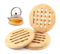 VFANDV 4PCS Salvamanteles de Bambú, Salvamanteles Cocina de Bambú Resistentes Calor, Soportes Ollas Calientes Antideslizante para Cocina, Cuencos, Ollas y Platos (15 x 15cm, Redondos)