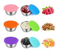 VFANDV 6 Piezas Recipientes Pequeño para Salsas, 50ML Mini Recipiente para Salsa con Tapa de Silicona Recipientes de AceroInoxidable para Ensaladas para Condimentos Mermelada Accesorios para Fiambrera