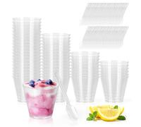 VFANDV 60 Vasos de PláStico para Postres, Vasos de PláStico Transparentes de 100ml con Cuchara para Helado, Reutilizables, Aptos para Postres, Fiestas, Tartas de Mousse, Helados y Yogures
