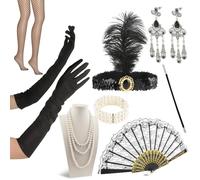 VFANDV Accesorios Años 20 Mujer, 10 Piezas Set de Accesorios Flapper Headband Accesorios de Charleston para Mujer, Años 20 Fiesta Disfraz para Halloween, Theme Party, Navidad