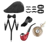 VFANDV Accesorios para Hombre de los Años 20, Set de 14 Piezas Gatsby 1920s, Disfraz para Carnaval Mascarada Halloween