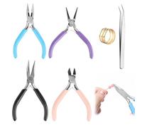 VFANDV Alicates Joyeria 4 Piezas, 4.5 Pulgadas Alicate de Punta Alicates de Punta Redonda Alicates de Corte Lateral Cortador de Alambre Alicates para Hacer Joyas con Pinza y Abridor de Anillos