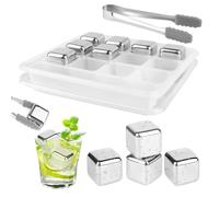 VFANDV Cubitos Hielo Reutilizable, 12 Piezas Cubitos de Hielo Acero Inoxidable, 304 Acero Inoxidable Piedras de Whisky y Pinzas, Whiskey Ice Cube Stone para Cócteles, Whisky, Vino, Puré de Frutas