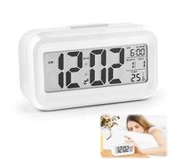 VFANDV Despertador Digital, LCD Reloj Despertador Digital con Termómetro Función Snooze Reloj Inteligente de Cabecera a Pilas Reloj de Mesa de Viaje para Sala de Oficinas Familiares, Blanco