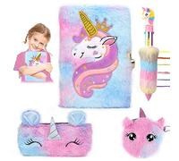 VFANDV Diario Secreto Niña, Juego de Diario de Unicornio de Felpa, Diario Unicornio con Llave y Candado para con Bolígrafo Multicolores, Regalo de Niña Unicornio para 4 5 6 7 8 9 Años (Púrpura)