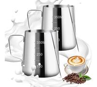 VFANDV Jarra Leche Barista 304 Acero Inoxidable, 2 Piezas Jarra de Espuma de Leche, Jarra de Leche con Medición, Taza de Café para Espumar con Marca de Medición, para Capuchino, Espresso - 350ML