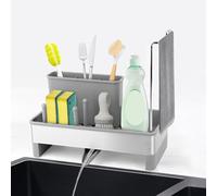 VFANDV Organizador Fregadero Cocina, Porta Esponja Autovaciante, Soporte Estropajo para Fregaderos de Acero Inoxidable, Cocina Organizador de Lavado con Toallero Extraíble (Gris)