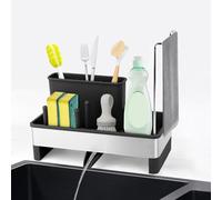 VFANDV Organizador Fregadero Cocina, Porta Esponja Autovaciante, Soporte Estropajo para Fregaderos de Acero Inoxidable, Cocina Organizador de Lavado con Toallero Extraíble (Negro)