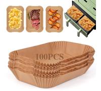 VFANDV Papel Freidora Aire, 100 Piezas 22 x 14 cm Papel para Freidora de Aire Food-Grade BPA free Compatible con Cecotec/Masterpro/Ninja AF300EU/ AF400EU Doble Air Fryer Accesori