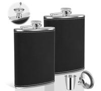 VFANDV Petacas de Alcohol de Acero Inoxidable, 2PCS 8 Oz 227ml Petaca Portátil con Embudo, Negro Frasco de Alcohol Whisky para Escalada, Camping, Barbacoa, Senderismo