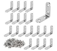 VFANDV Soporte de Esquina 20 piezas, 40x40mm 90 Grados Soporte de ángulo de Acero Inoxidable en Forma de L con 80 Tornillos Escuadras Metalicas para Estanterías Vallas de Madera Sillas Mesas