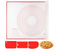 VFANDV Tapete de Silicona Para Hornear, 60 x 40 cm Tapete de Silicona para Amasar, Antiadherente Alfombrilla Hornear Reutilizable Baking Mat para Repostería, Hornear, Pastelería (Rojo+3 Raspador)