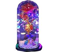 VFdthR Rosa De Cristal Rosa de Cristal, Forever Rose Día San Valentín Caja Regalo Creativa Flor Artificial Cubierta Vidrio Amor Eterno Dorado(Red)