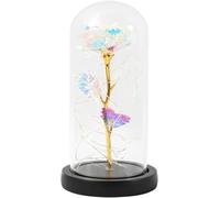 VFdthR Rosa De Cristal Rosa de Cristal, Rosa eterna encantada, Flor lámina Oro 24 Quilates con Cadena Luces Hadas en cúpula for Regalo Navidad y San Valentín(C01)