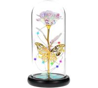 VFdthR Rosa De Cristal Rosa de Cristal, Rosa eterna, luz, Flores eternas, con Mariposa, lámpara Artificial, Regalo del día San Valentín for la Novia y Madre(C)