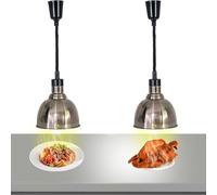 VFDZ Lámpara de Calor de Alimentos, Lámparas de Calentamiento de Alimentos Retráctil 250W, Lampara de Calor para Alimentos Colgar para Cocina y Comedor Buffet(Acero Inoxidable, 2 Piezas)
