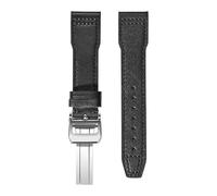 VFEBTSD Correa de cuero compatible con IWC Pilot's Mark, hebilla plegable, for hombre y mujer, correa repuesto piel vaca suave(Black folding buckle,20mm)
