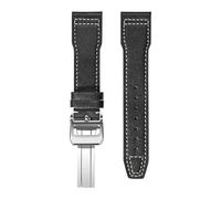 VFEBTSD Correa de cuero compatible con IWC Pilot's Mark, hebilla plegable, for hombre y mujer, correa repuesto piel vaca suave(Black white folding,22mm)