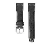 VFEBTSD Correa de cuero compatible con IWC Pilot's Mark, hebilla plegable, for hombre y mujer, correa repuesto piel vaca suave(Black white Pin buck,22mm)