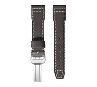 VFEBTSD Correa de cuero compatible con IWC Pilot's Mark, hebilla plegable, for hombre y mujer, correa repuesto piel vaca suave(Dark brown white fol,21mm)
