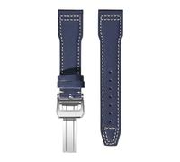 VFEBTSD Correa de cuero compatible con IWC Pilot's Mark, hebilla plegable, for hombre y mujer, correa repuesto piel vaca suave(Royal blue white fol,20mm)