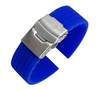 VFEBTSD Correa de silicona con hebilla plegable for hombre y mujer, deportiva, resistente al agua, goma, repuesto pulsera, accesorios for reloj(Royal blue silver,20MM_16)