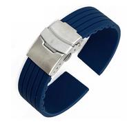 VFEBTSD Correa de silicona con hebilla plegable for hombre y mujer, deportiva, resistente al agua, goma, repuesto pulsera, accesorios for reloj(Dark blue silver,24MM_16)