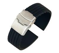 VFEBTSD Correa de silicona con hebilla plegable for hombre y mujer, deportiva, resistente al agua, goma, repuesto pulsera, accesorios for reloj(Black silver,20MM_16)