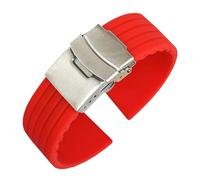 VFEBTSD Correa de silicona con hebilla plegable for hombre y mujer, deportiva, resistente al agua, goma, repuesto pulsera, accesorios for reloj(Red silver,24MM_16)