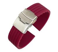 VFEBTSD Correa de silicona con hebilla plegable for hombre y mujer, deportiva, resistente al agua, goma, repuesto pulsera, accesorios for reloj(Dark Red silver,20MM_16)