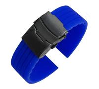 VFEBTSD Correa de silicona con hebilla plegable for hombre y mujer, deportiva, resistente al agua, goma, repuesto pulsera, accesorios for reloj(Royal blue black,20MM_16)