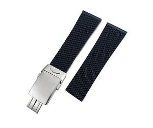 VFEBTSD Correa de silicona trenzada compatible con Breitling Avenger Superocean Heritage Longines(Black-Silver Style 2,22mm)