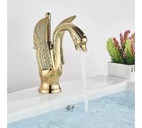 VFfotO Grifo de lavabo de latón con forma de cisne para baño, con un solo agujero, grifo mezclador de lavabo con acabado dorado