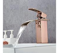 VFfotO Grifo mezclador de lavabo de baño de oro rosa montado en cubierta de latón pulido montado en cascada de oro rosa