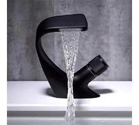 VFfotO Grifo negro para lavabo de baño, mezclador de agua fría caliente, grúa, montado en cubierta, grifo de baño de un solo agujero